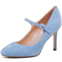 LEHOOR Women High Heels Mary Jane Shoes Pumps Round Closed Toe Ankle Strap Dress Sandals 3