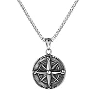 Cool Mens Nautical North Star Compass Pendant Necklace Stainless Steel