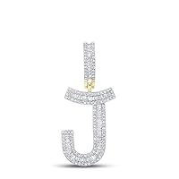 The Diamond Deal 10kt Yellow Gold Mens Baguette Diamond Initial J Letter Charm Pendant 3/4 Cttw