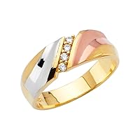 14k Yellow Gold White Gold and Rose Gold Mens CZ Cubic Zirconia Simulated Diamond Wedding Band Trio Set Ring Size 10 Jewelry Gifts for Men