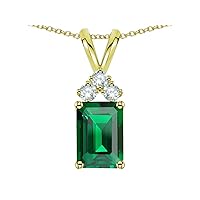 Solid 14K Gold Classic Emerald Octagon Cut 8x6mm Rabbit Ear Pendant Necklace