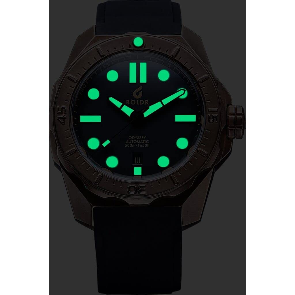 BOLDR Odyssey Coral Brown Watch Matte Dial & Hands with High Precision Lumicast Pieces Made with Swiss Super Luminova Druber Fluoroelastomer Rubber Strap