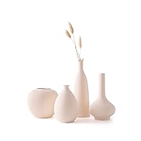 Beige White Ceramic Rustic Vase Set - 4 for Flowers Pampas Grass, Bookshelf Decor, Dining Table, Modern Farmhouse Decor