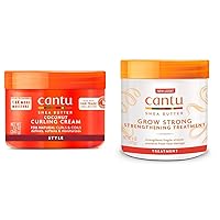 Cantu Coconut Curling Cream 12 oz & Grow Strong Strengthening Treatment 6 oz Bundle
