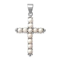 925 Sterling Silver Closed back Polished back Freshwater Cultured Pearl Religious Faith Cross Pendant Necklace Measures 42x25mm Wide Jewelry Gifts for Women