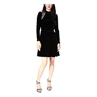Michael Kors Womens Black Zippered Pleated Lace Panels Pouf Sleeve Mock Neck Short Party Fit + Flare Dress M