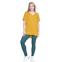 New Womens Turn Up Short Sleeve Plain Printed V Neck Loose Baggy Fit T-Shirt Top