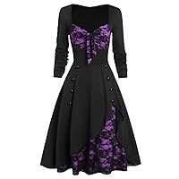 2022 Fashion Gothic Dresses for Womens Plus-Size Long Sleeve Swing Dress Halloween Vintage Cocktail Party Dress