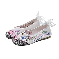 Ankle Strap Women Cotton Embroidered Ballet Flats Elegant Ladies Comfortable Vegan Soft Walking Shoes Navy Beige