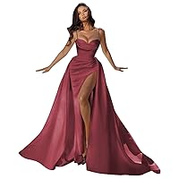 Spaghetti Straps Satin Prom Dresses for Women 2024 Sweetheart Mermaid Long Formal Evening Party Gowns with Slit