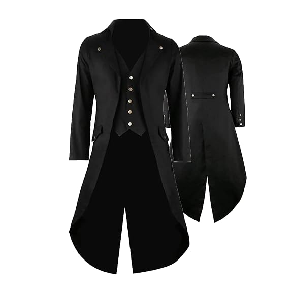 Mens Black Vintage Tailcoat Jacket Fancy Cool Cosplay Costume Robe 