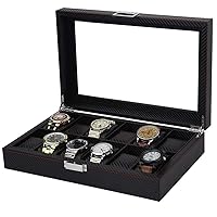 Watches Box Watch Box Watch Display Organizer Carbon Pu Leather 12 Watch Storage Case Watch Display