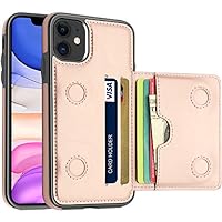 LakiBeibi Case for iPhone 11 with Card Holders, Dual Layer Lightweight Slim Leather iPhone 11 Wallet Case Flip Folio Magnetic Lock Protective Case for Apple iPhone 11 6.1 Inch (2019), Rose Gold