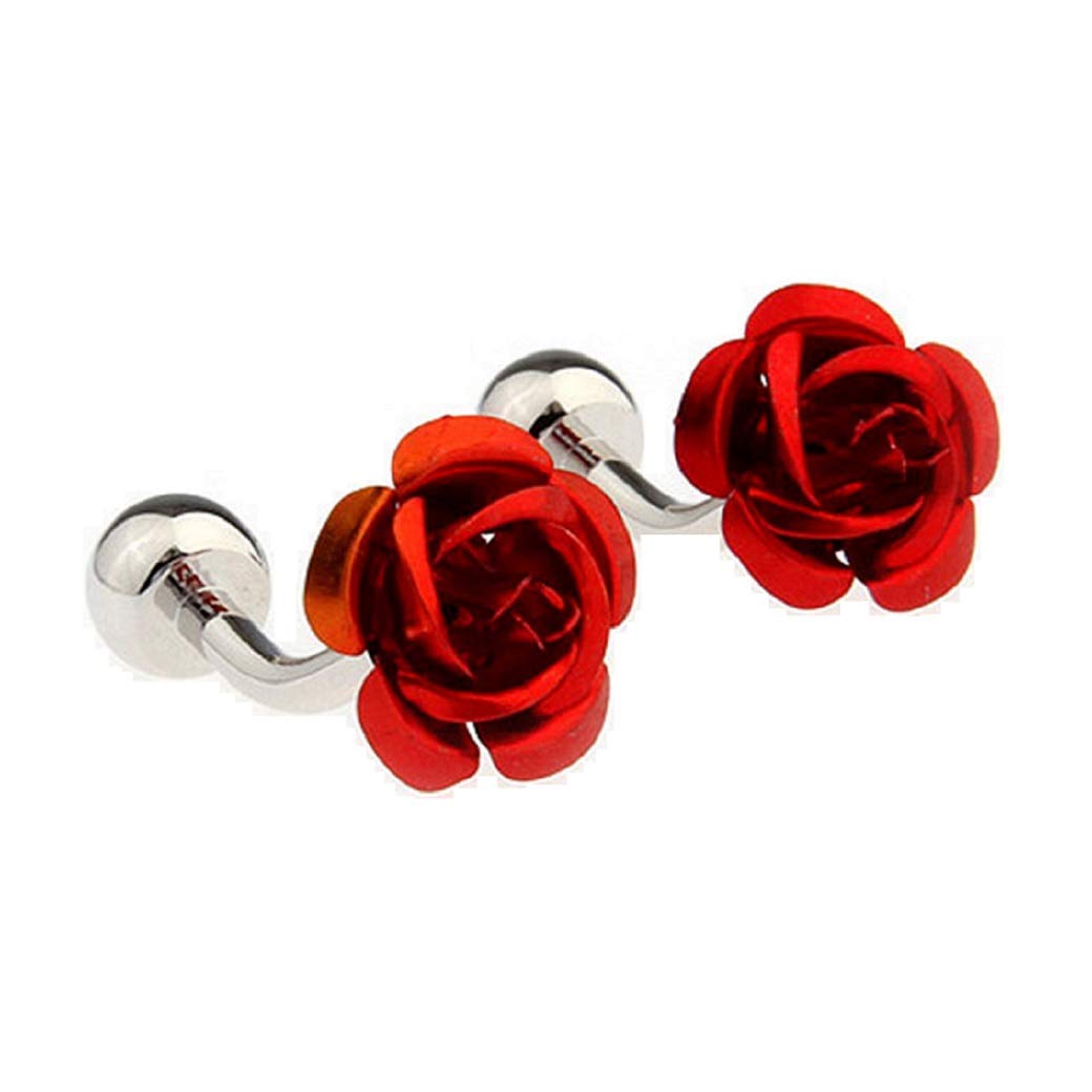 MRCUFF Rose Flower Red Pair of Cufflinks in a Presentation Gift Box with a Polishing Cloth