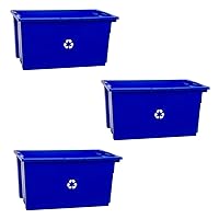 3-Pack Commercial Industrial Heavy Duty Stackable Large Capacity Recycling Bin Box Containers, 13 Gallon 23-1/2-Inch x 15-1/2-Inch x 12-Inch, Blue