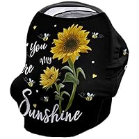 Baby Car Seat Covers Sunflowers, Nursing Cover Breastfeeding Scarf/Shawl, Infant Carseat Canopy, Stretchy Soft Breathable Multi-use Cover Ups, You are My Sunshine Black