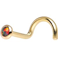Body Candy Solid 14k Yellow Gold 2mm Fire Red Synthetic Opal Left Nose Stud Screw 18 Gauge 1/4