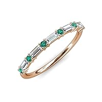Baguette Lab Grown Diamond & Round Emerald 0.73 ctw Women Wedding Stackable Band 14K Gold