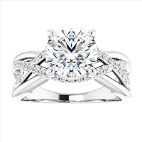 4 Carat Round Diamond Moissanite Engagement Ring Wedding Ring Eternity Band Vintage Solitaire Halo Hidden Prong Setting Silver Jewelry Anniversary Promise Ring Gift