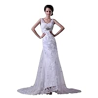 White Lace Mermaid Empire Applique Wedding Dress With Beaded Waistband