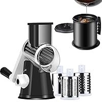 Cheese Grater Cheese Shredder Vegetable Slicer with 3 Drum Blades and Stainless Steel Bacon Grease Container with Fine Mesh Strainer 1.6L.