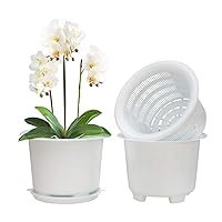 8 Inch Orchid Pots with Holes and Saucers,Double Layer Plastic Large Orchid Planter Pot,Flower Pots for Indoor Outdoor Flower Plants,Orchids,Herbs,Snake Plants and Succulents