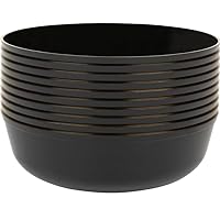 Edge Black With Gold Rim Bowls - 16 oz (10 Count) Disposable Round Plastic Bowls for Parties, Events & Special Occasions