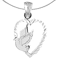 Silver Heart With Dove Necklace | Rhodium-plated 925 Silver Heart With Dove Pendant with 18
