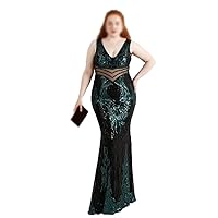 Sequin Long Plus Size Women's Performance Dress, Banquet Evening Dress