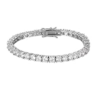 Men's Round CZ Simple Crafter with Created Diamond Rhodium Electroplating and Real Solid 925 Sterling Silver Bracelet..Open Bangle Bracelet.