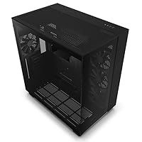 NZXT H9 Flow Dual-Chamber ATX Mid-Tower PC Gaming Case CM-H91FB-01 - High-Airflow Perforated Top Panel Tempered Glass Front & Side Panels 360mm Radiator Support Cable Management