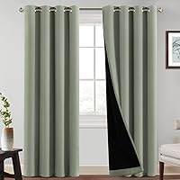PrinceDeco 100% Blackout Curtains 84 inches Long Pair of Energy Smart & Noise Blocking Out Drapes for Baby Room Window Thermal Insulated Guest Room Lined Window Dressing(Desert Sage, 52 inches Wide)
