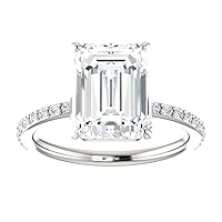Siyaa Gems 3.50 CT Emerald Colorless Moissanite Engagement Ring for Women/Her, Wedding Bridal Ring Set Eternity Sterling Silver Solid Gold Diamond Solitaire 4-Prong Set Ring