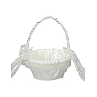 Flower Girl Basket White Silk Bowknot Wedding Basket for Flower Bride Kids Handheld Wedding Ceremony Party Decorations Flower Container