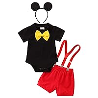 IMEKIS Baby Boys Mouse Costume Cosplay Bowtie Romper Suspenders Shorts Pants 1st Birthday Halloween Cake Smash Tuxedo Outfit