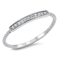 Clear CZ Bar Promise Ring New .925 Sterling Silver Thin Toe Band Sizes 2-12