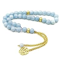 albasha Natural Aquamarine stone Tasbih Bracelet Man misbaha Special islamic Gift for muslim 33 45 66 99 prayer beads Gold accessories tassel rosary bead