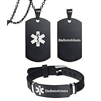 Personalized Medical Alert Identification Alarm Jewelry Set for Kids Women Men,Medic ID Silicone Bracelet Necklace, Disease Allergy Awareness Wrist Band Pendant for Emergency Life Saver
