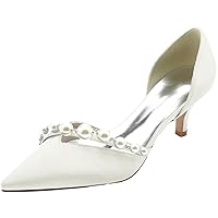 Womens Pearl Wedding Shoes Fashion Kitten Heels Slip On Dress Pumps Pointed Toe