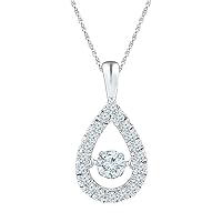 The Diamond Deal 10kt White Gold Womens Round Diamond Moving Twinkle Solitaire Teardrop Pendant 3/8 Cttw