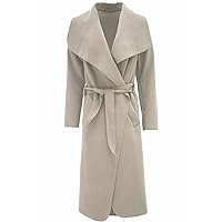 Women Ladies Italian Long Duster Waterfall French Belted Jacket Trench Coat (SM to ML)