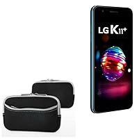 BoxWave Case Compatible with LG K11 Plus - SoftSuit with Pocket, Soft Pouch Neoprene Cover Sleeve Zipper Pocket for LG K11 Plus - Jet Black with Grey Trim