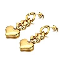 Titanium Stainless Steel Love Heart Earrings For Women Chain Earrings Jewelry (Style 1)