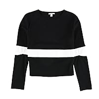 bar III Womens Slit Elbow Basic T-Shirt, Black, XX-Small