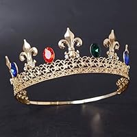 hair jewelry crown tiaras for women Baroque Vintage Royal King Crown For Men Full Round Sliver Gold Metal Tiaras And Crowns Prom Party Costume Hair Accessories Men (Metal color : Style D)