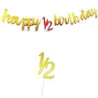 Happy 1/2 Birthday Banner Half Year Banner Pre-Strung 1/2 Half Year Cake Topper for Baby's 6 Months Half Year Birthday Party Decorations Photo Booth Props (Gold)