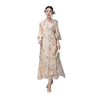 Women's Dress Silk Floral Water Ink Printed Dress Modified Hanfu Loose Romantic Skirt 2517
