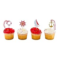 Restaurantware Top Cake Inch Nautical Cake Toppers 24 Piece Assorted Nautical Cupcake Toppers - For Kids' Parties Or Baby Showers Ocean Sailing Theme Decorations Paper Nautical Birthday Cake Toppers
