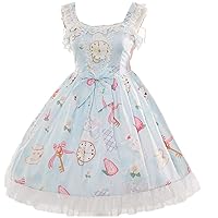 Sweet Lolita Printed Rabbit Dress Sleeveless Chiffon Lace JSK Princess Dress