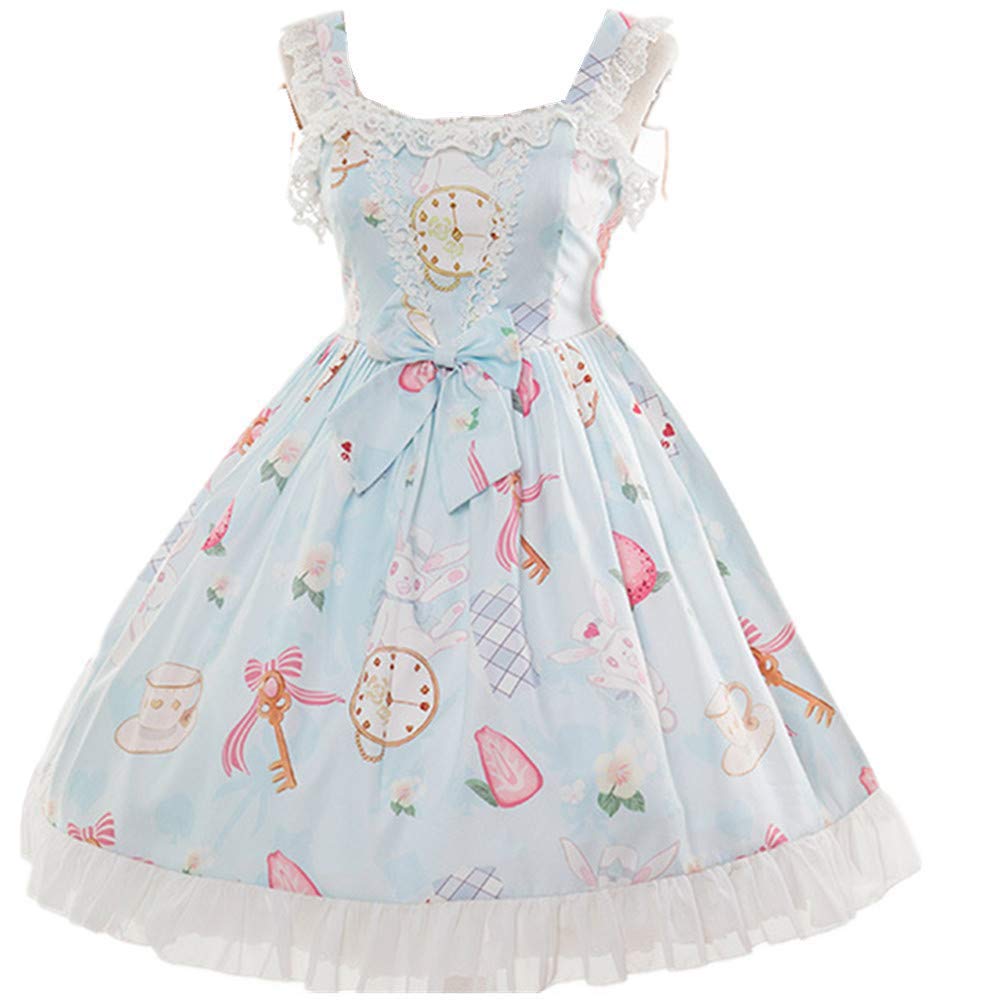 Smiling Angel Sweet Lolita Printed Rabbit Dress Sleeveless Chiffon Lace JSK Princess Dress